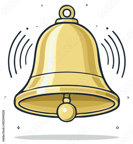 Golden Bell Ringing with Sound Waves Emanating Vibrations and Small Sparks