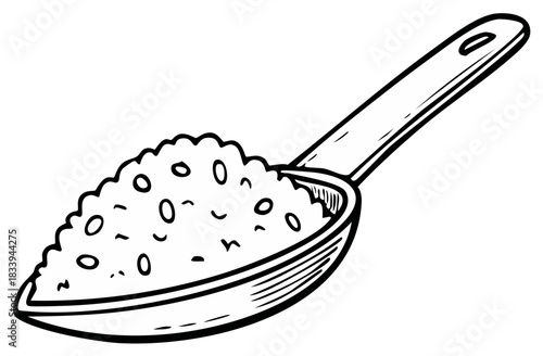 Full Serving Spoon Hand-Drawn Illustration of Grains and Kernels