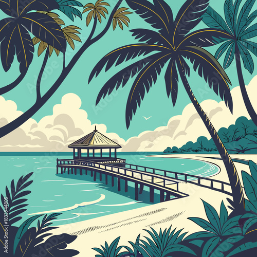 Pier with gazebo on a tropical beach