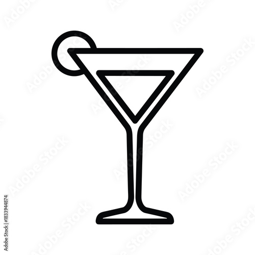 Martini glass with lemon slice isolated on, simple line art