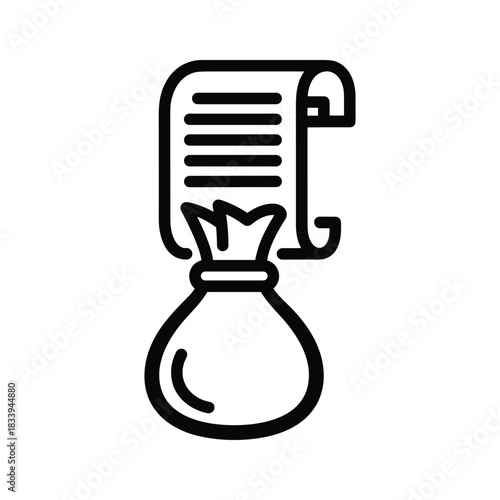 A bag of money under a document isolated on