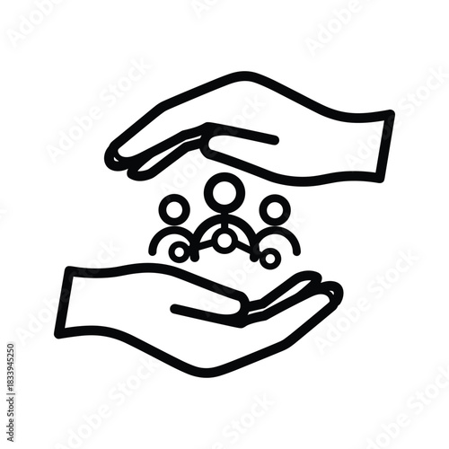 Hands protecting a group of people isolated on