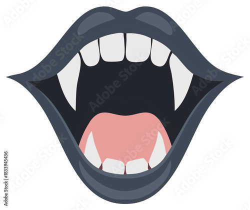 Vampire Mouth Showing Fangs Tongue and Teeth Open Wide Dark Lips