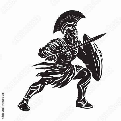 Scandinavian Knight With Sword and Shield Silhouette Vector