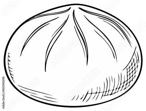 Steamed bun hand-drawn vector illustration, dim sum food, sketch line art, Asian cuisine