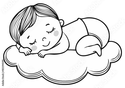 Infant sleeping peacefully on a fluffy cloud illustration of childcare and dreamland concept