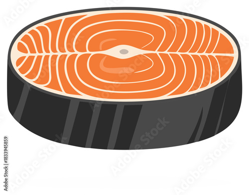 Vector illustration of a fresh raw salmon steak with orange flesh and dark skin