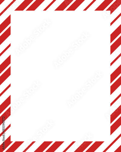 Christmas border frame. Merry Christmas Candy cane rectangle frame card elements decoration. New Year picture frame ribbon with red, white or green stripes. Vertical Christmas border frame.