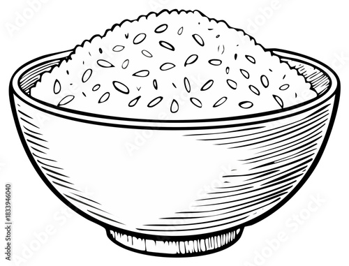 Rice bowl illustration style dish full of grains for healthy balanced diet