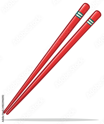 Bright red glossy chopsticks for Asian cuisine and culture vector illustration graphic