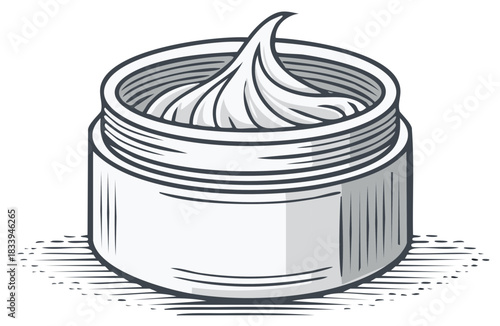 Jar of rich cosmetic cream with swirling texture and textured shadow effect