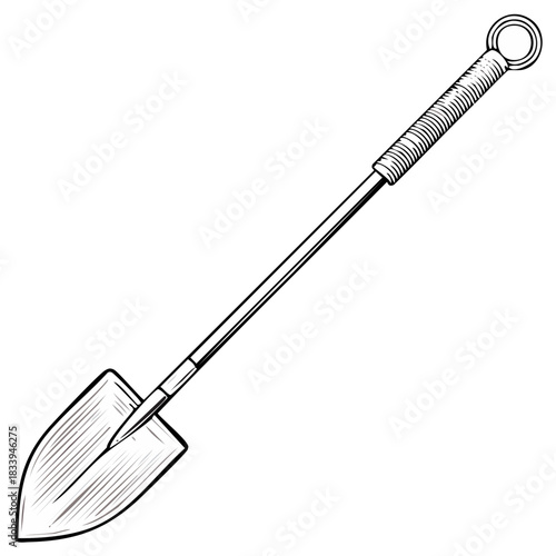 Classic garden spade or shovel in a black and white vintage engraving illustration