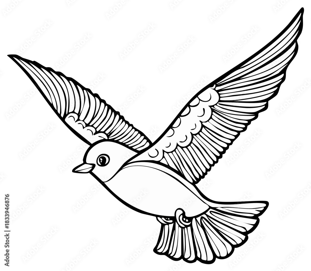 Obraz premium Cartoon outline of a bird flying with wings spread wide