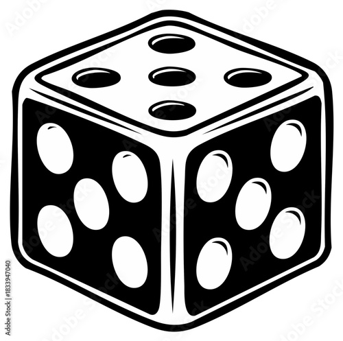 Black and white dice illustration showing gambling chance and luck game concept