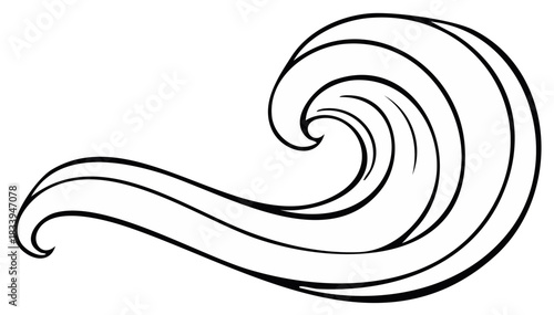 Stylized Wave Swirl Black Line Art Illustration