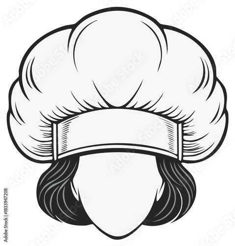 Classic Chef Hat Toque Vector Illustration with Abstract Human Profile for Culinary Arts