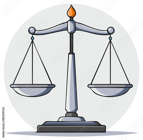 Traditional balance scale illustration in perfect equilibrium symbolizing legal justice fairness and precise measurement