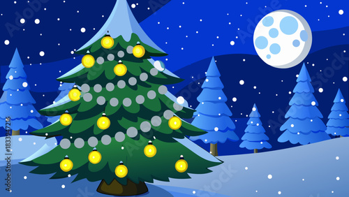 Christmas tree in snowy night