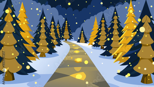 Christmas tree path with lights