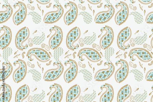 A classic,  Luxury ornate paisley pattern in traditional earthy tones of beige and olive-gold, perfect for sophisticated textiles and timeless design projects.