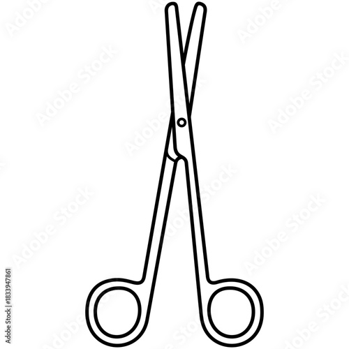 Metzenbaum Scissors. Surgical dissecting instrument. Sterile medical tool for delicate tissue cutting. Vector outline icon.