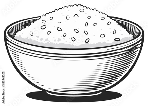 Bowl of Cooked Rice Illustration