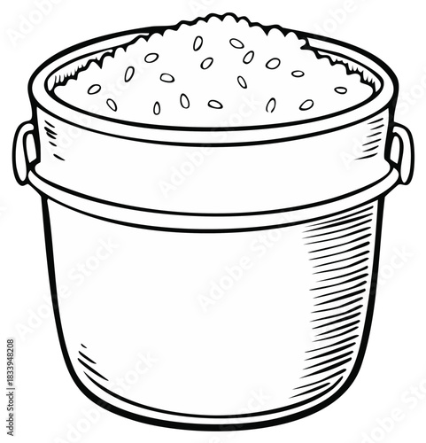 Illustration of a pot with grains in monochrome