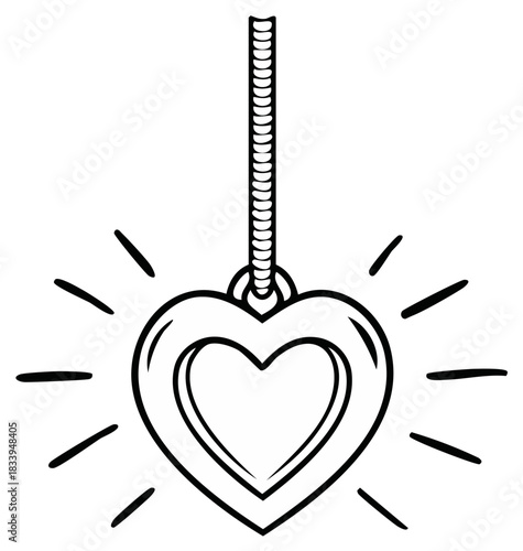 Heart locket necklace doodle illustration shining with love and light