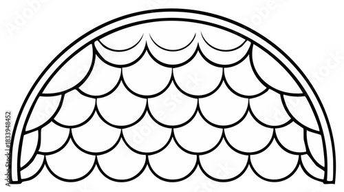 Architectural dome with a scalloped fish scale tile pattern simple black and white line drawing