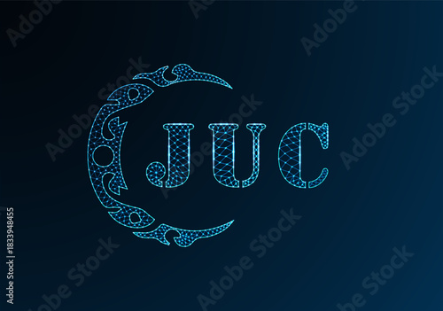 Low poly letter logo JUC design. JUC letter logo low poly vector design on blue color gradient background. JUC logo low poly design