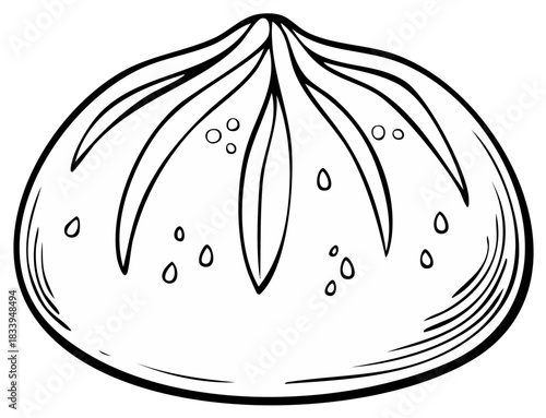 Hand-drawn illustration of a Baozi, steamed buns, Asian cuisine, dumplings with filling, round bun in the outline style