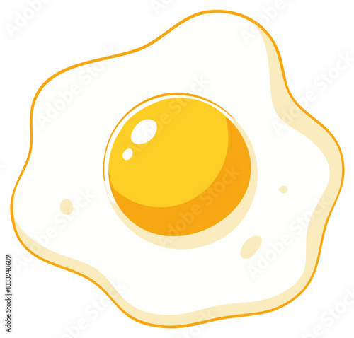 Flat Design Sunny Side Up Egg Illustration with Yellow Yolk and White Albumen