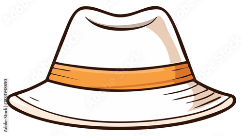 Stylish White Fedora Hat with Orange Band Fashionable Headwear Accessory Icon