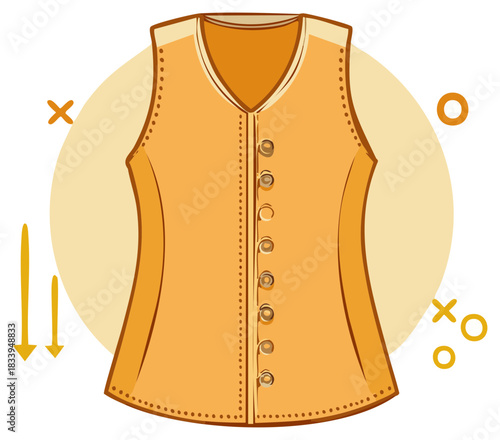 Orange Sleeveless Vest with Buttons and Decorative Accents