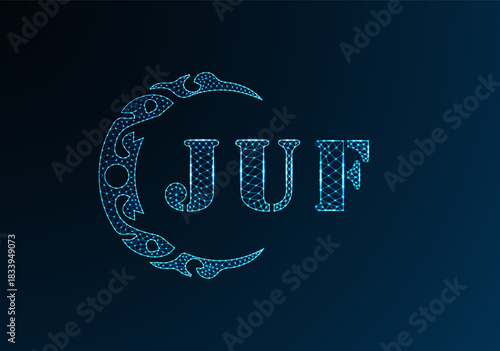 Low poly letter logo JUF design. JUF letter logo low poly vector design on blue color gradient background. JUF logo low poly design