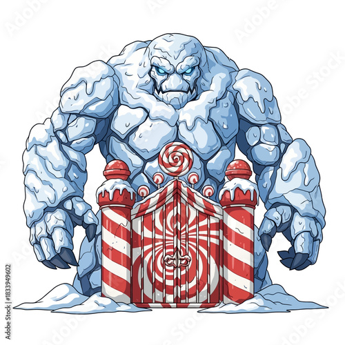 Ice monster candy gate winter holiday fantasy creature snow giant christmas theme sweet entrance frozen guardian gatekeeper