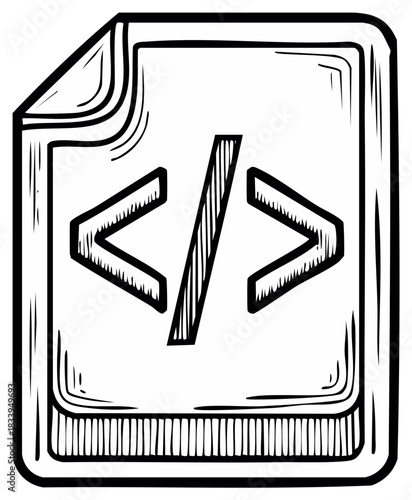 Hand drawn code file icon sketch illustration for web and software development