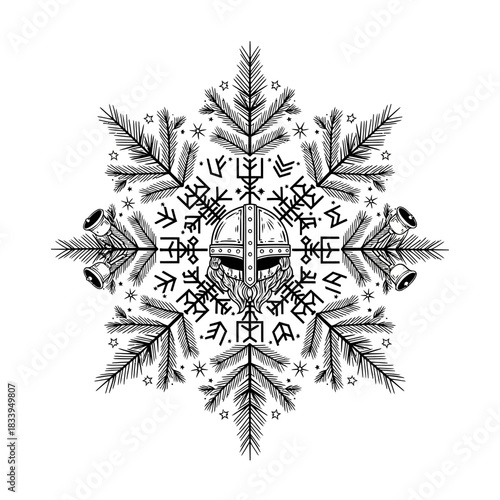 Viking helmet snowflake winter christmas norse mythology scandinavian culture frost holiday season ornament decoration art