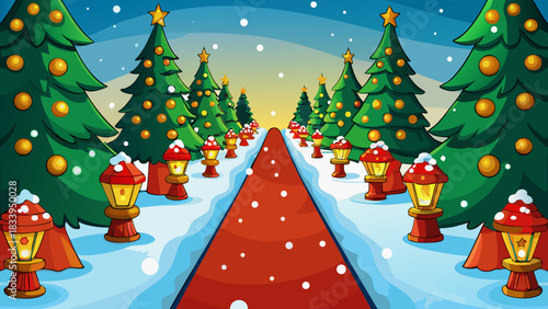 Christmas tree lane with red carpet
