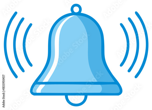 Vibrant blue ringing bell icon illustration for notifications important alerts or reminders