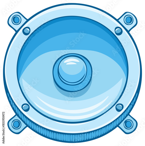 Blue cartoon speaker with four mounting holes and a textured rim