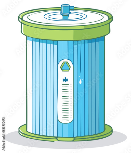 Cartoon illustration of a cylindrical object with a green top and base.