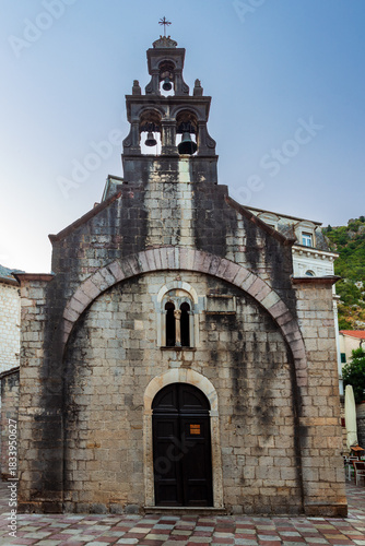 The Church of St. Luke a Serbian Orthodox church in the city of Kotor. Montenegro. Vertical view.