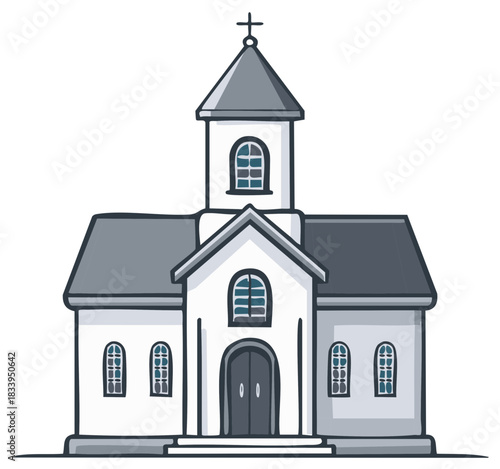 Cartoon Church Building With Steeple And Cross Religious Architecture