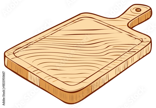 Wooden Cutting Board Illustration,  Chopping Board Design, Kitchen Utensil