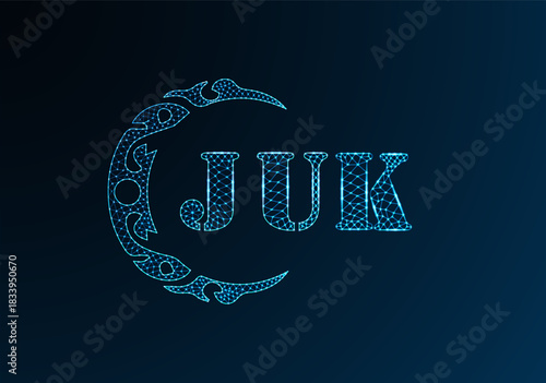 Low poly letter logo JUK design. JUK letter logo low poly vector design on blue color gradient background. JUK logo low poly design