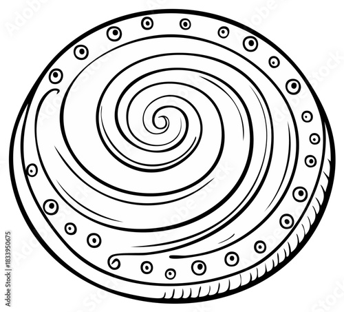 Abstract hand drawn spiral vortex in a circular ornamental frame