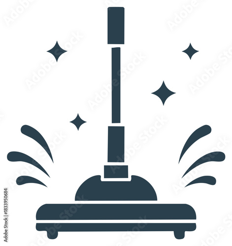 Floor Cleaning Machine Silhouette with Sparkling Effects, Representing Cleanliness and Sanitation