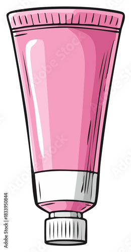 Pink Cream Tube Illustration for Cosmetics or Ointments in a Simple Design Style