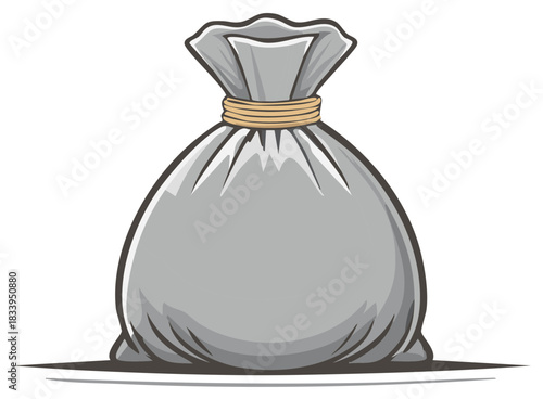 Illustration of a bulging gray sack tied with rope symbolizing wealth and treasure